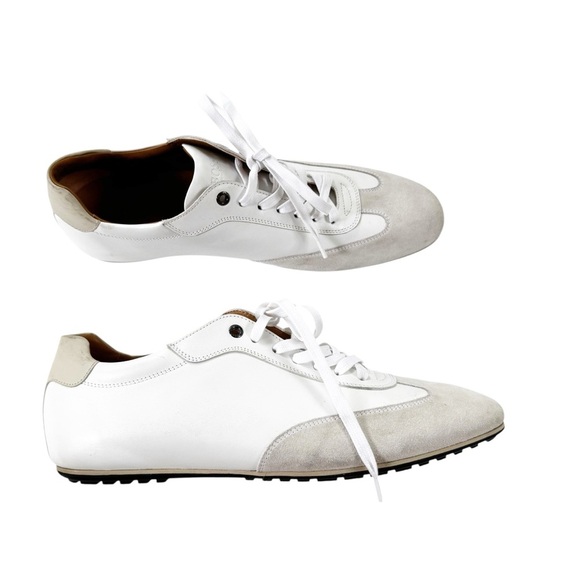 BOSS Hugo Boss Italian Portobello Leather Suede Sneakers White Size 10 WORN ONCE - Picture 4 of 14